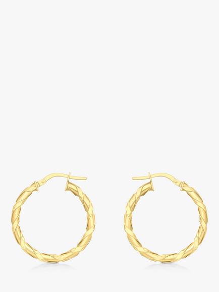 IBB 9ct Gold Twist Creole Earrings, Gold, Gold