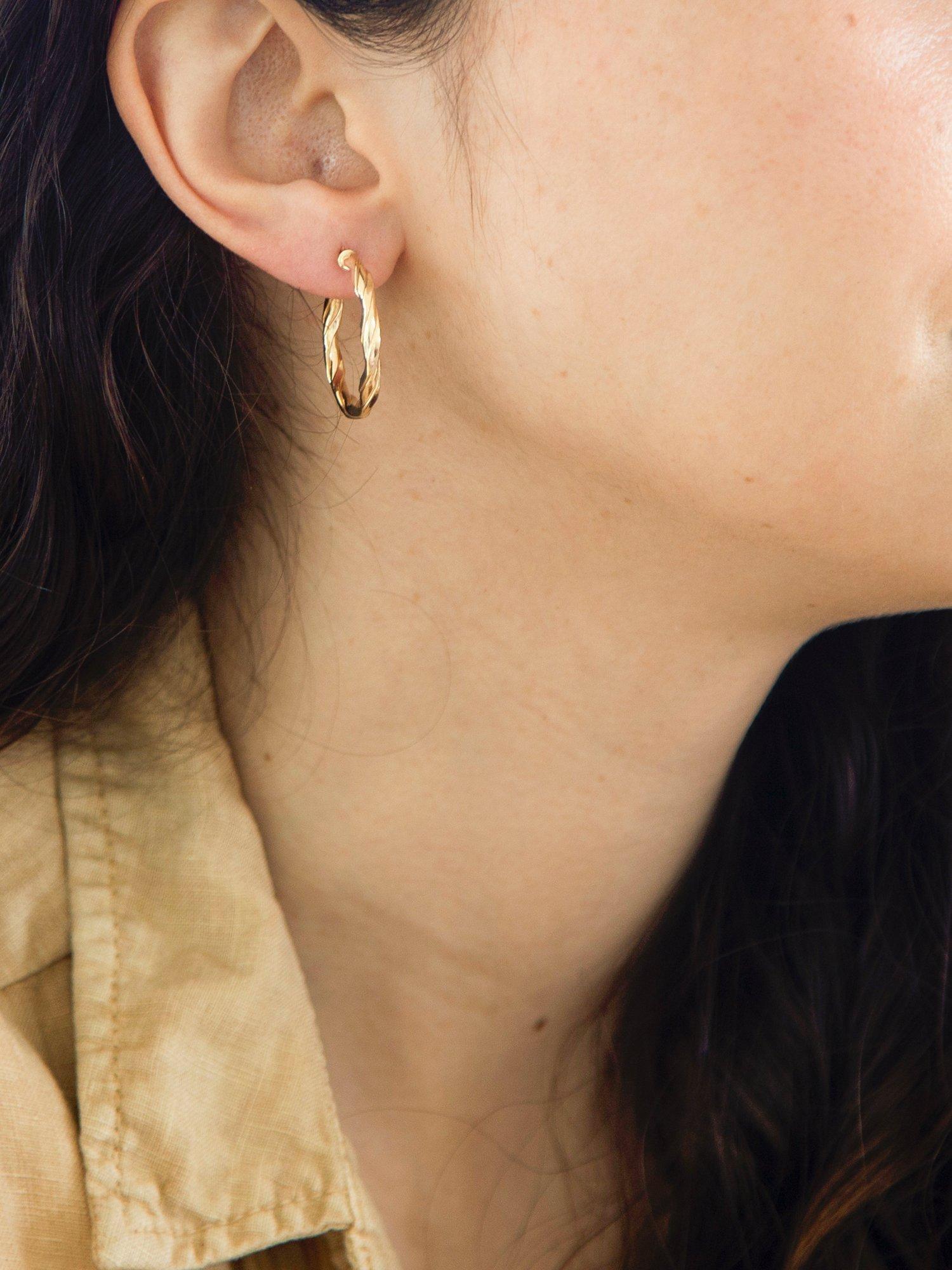 Product image 2 of 4, which shows IBB 9ct Gold Twist Creole Earrings, Gold