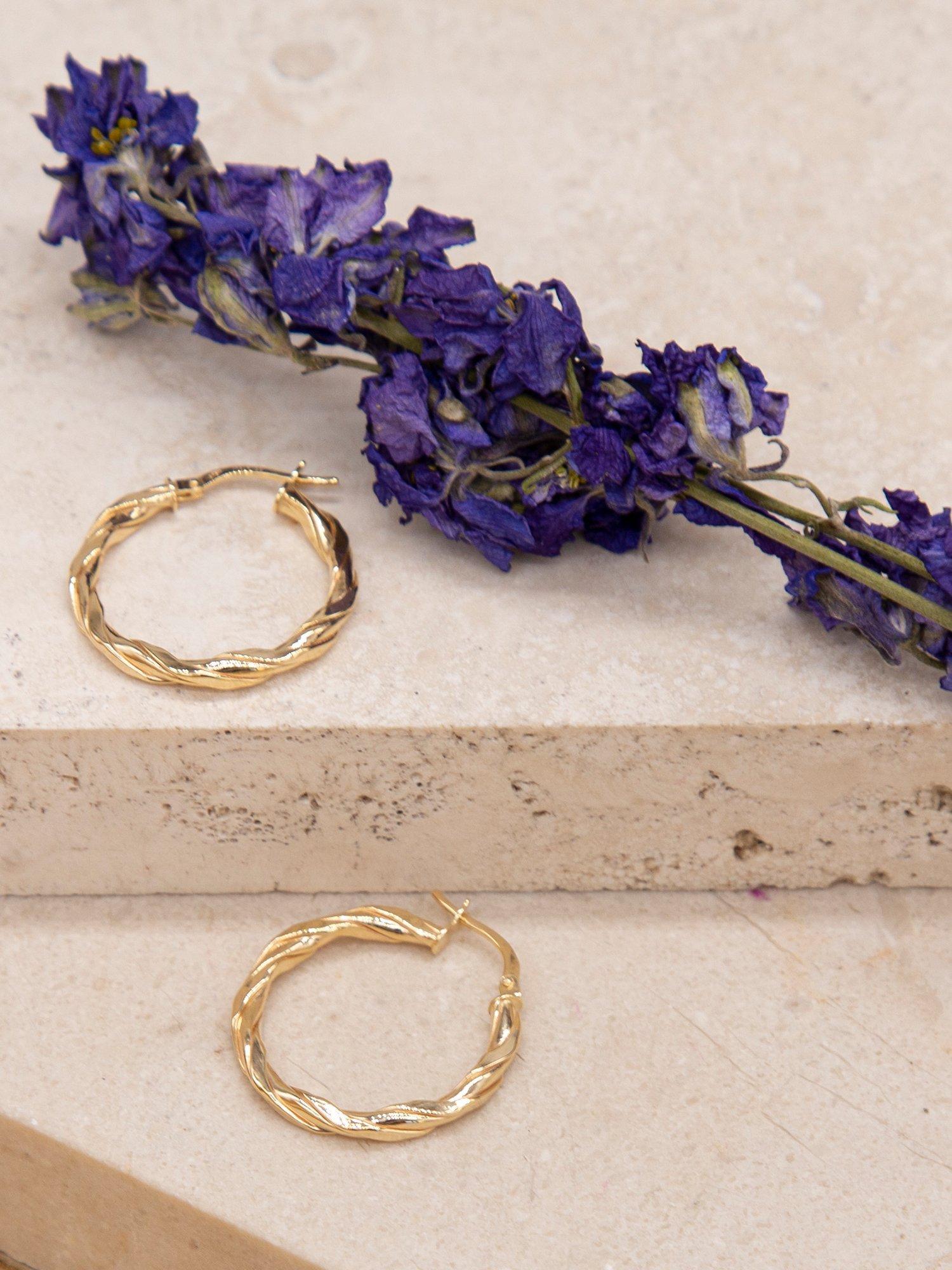 Product image 3 of 4, which shows IBB 9ct Gold Twist Creole Earrings, Gold