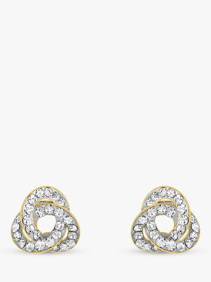 IBB 9ct Yellow Gold Crystalique Knot Stud Earrings, Gold, Gold