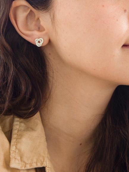 IBB 9ct Yellow Gold Crystalique Knot Stud Earrings, Gold - view 2, Gold