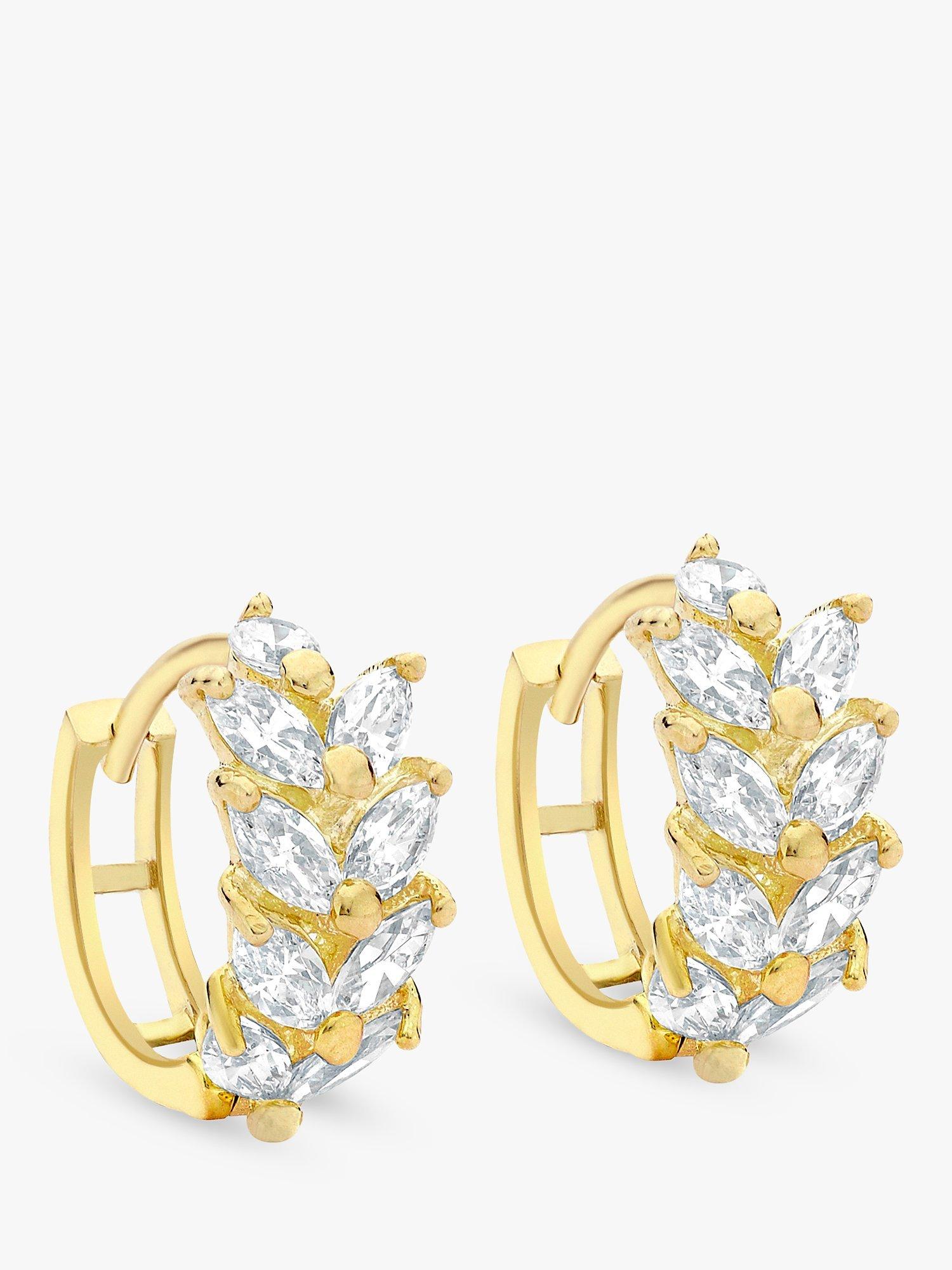 Product image 1 of 4, which shows IBB 9ct Yellow Gold Leaf Cluster Huggie Hoop Earrings, Gold