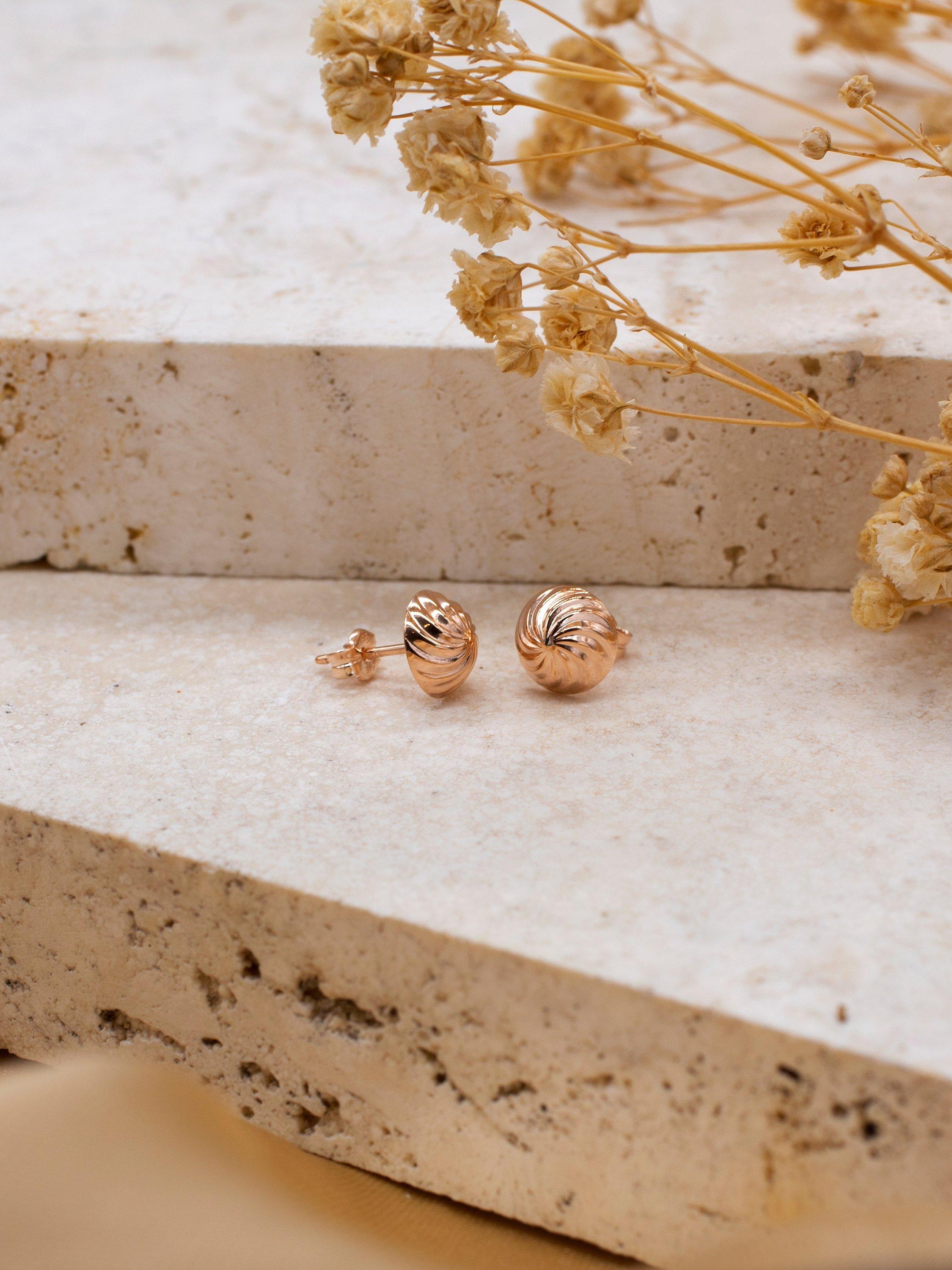 Product image 3 of 4, which shows IBB 9ct Gold Swirl Detail Dome Stud Earrings