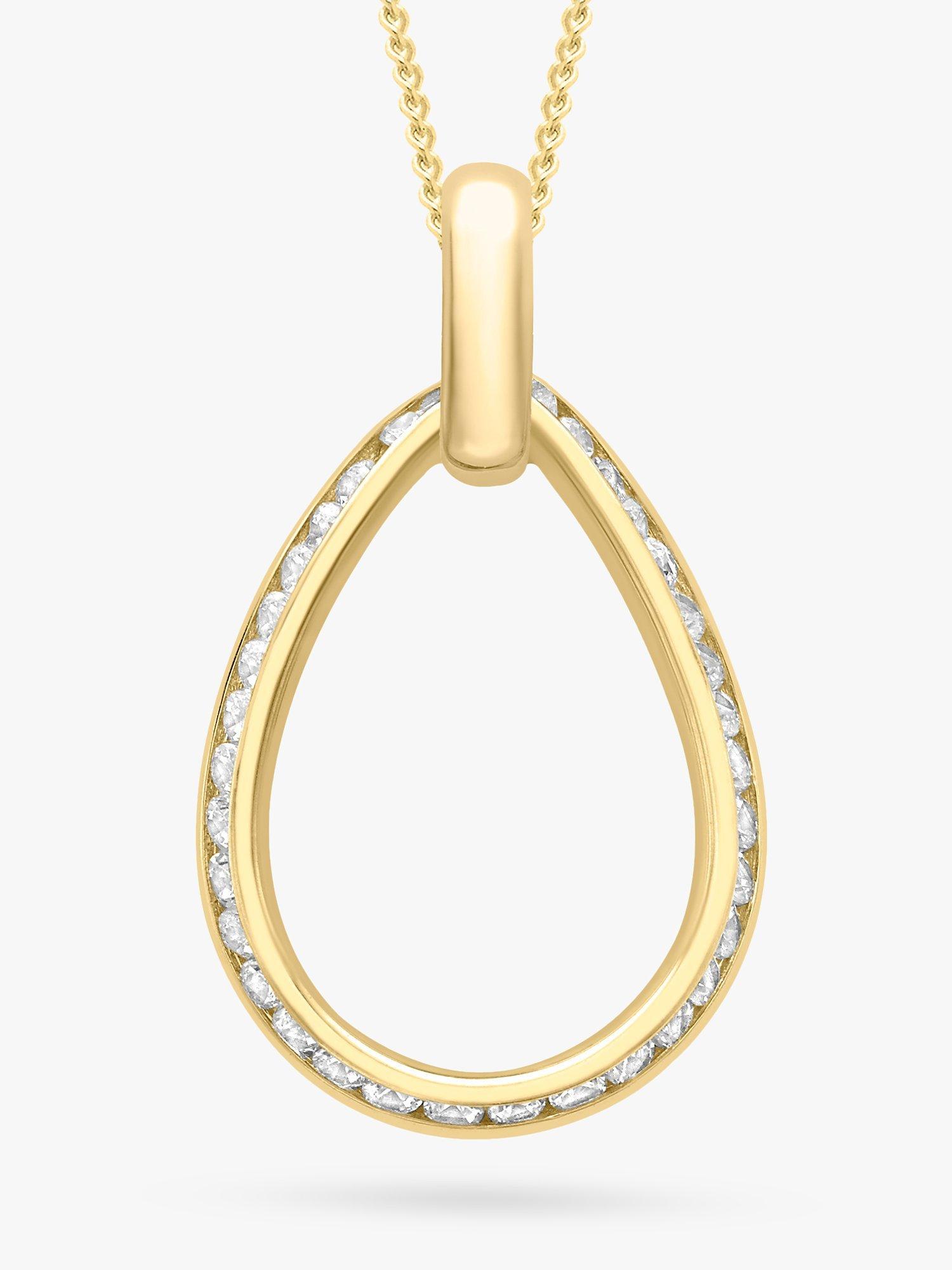 Product image 1 of 4, which shows IBB 9ct Gold Cubic Zirconia Outline Teardrop Pendant, Gold