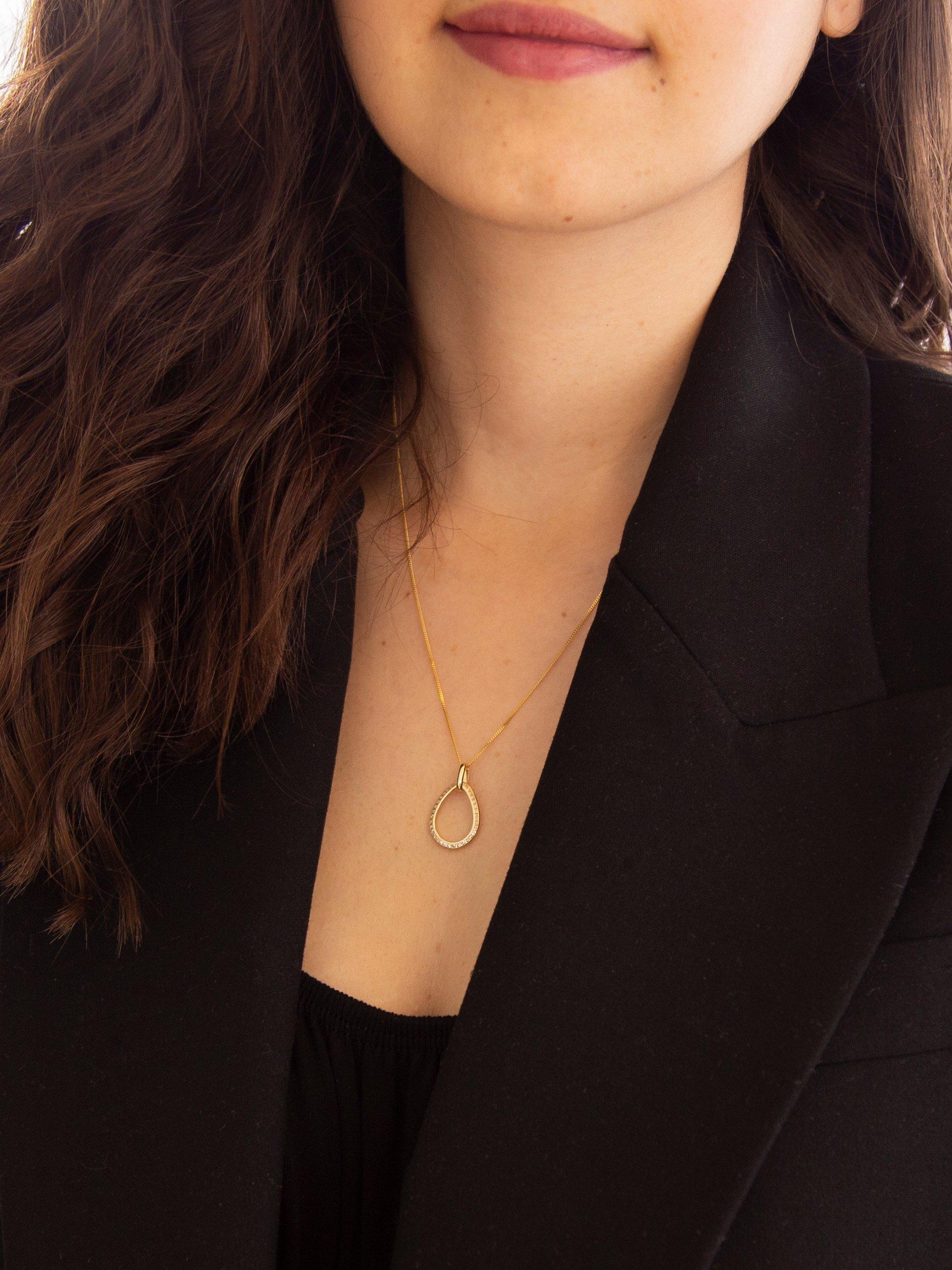 Product image 2 of 4, which shows IBB 9ct Gold Cubic Zirconia Outline Teardrop Pendant, Gold