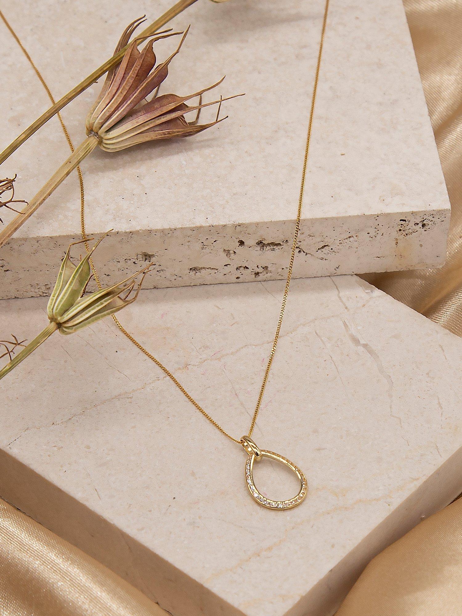 Product image 3 of 4, which shows IBB 9ct Gold Cubic Zirconia Outline Teardrop Pendant, Gold