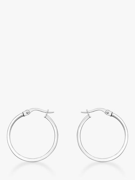 IBB 18ct White Gold Rectangular Tube Creole Earrings, White Gold, White Gold