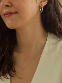 IBB 18ct White Gold Rectangular Tube Creole Earrings, White Gold - view 2, White Gold