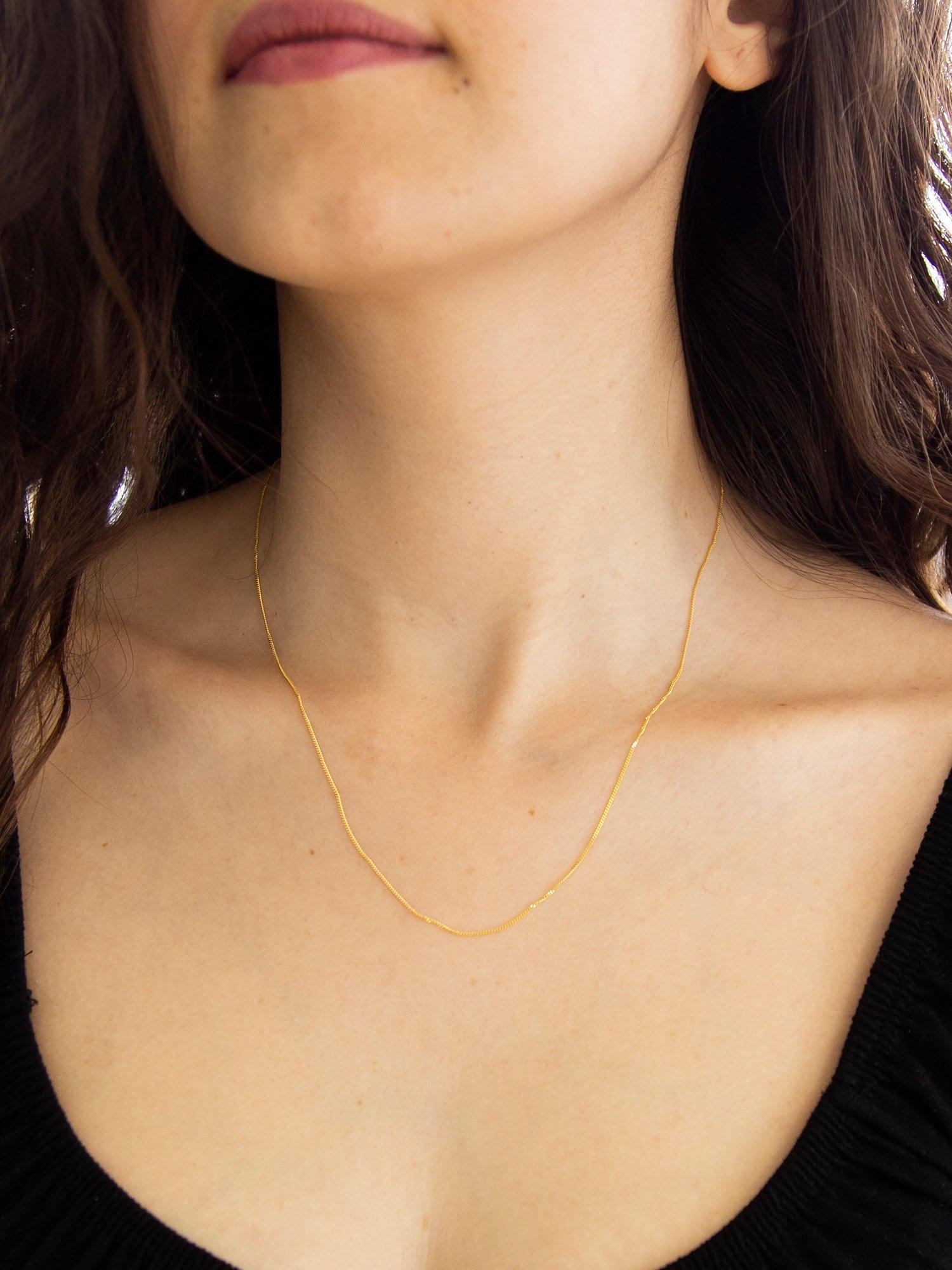 Product image 4 of 4, which shows IBB 18ct Gold Diamond Cut Fine Curb Chain Necklace, Yellow Gold
