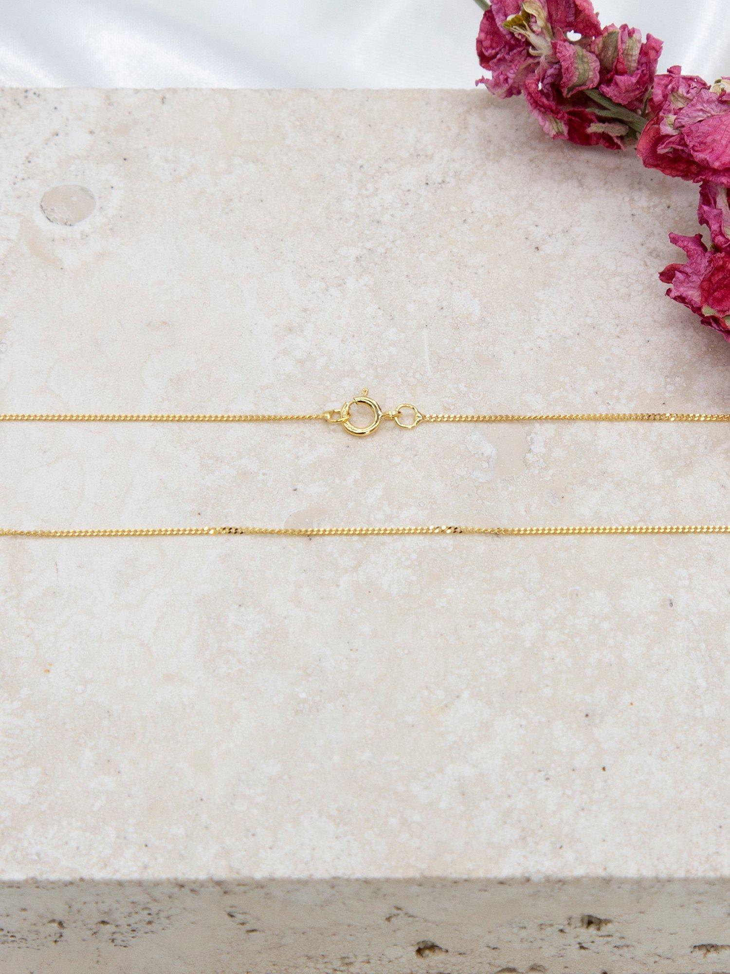 Product image 3 of 4, which shows IBB 18ct Gold Diamond Cut Fine Curb Chain Necklace, Yellow Gold