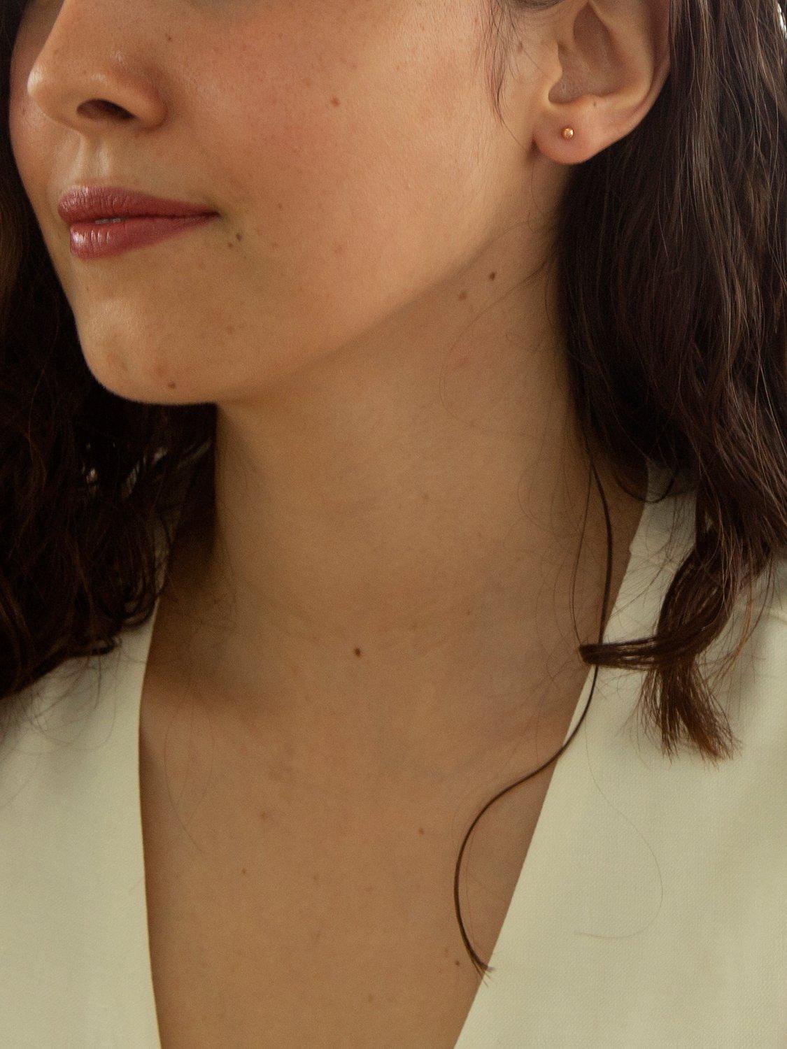 Product image 2 of 4, which shows IBB 18ct Rose Gold Ball Stud Earrings, 3mm, Rose Gold
