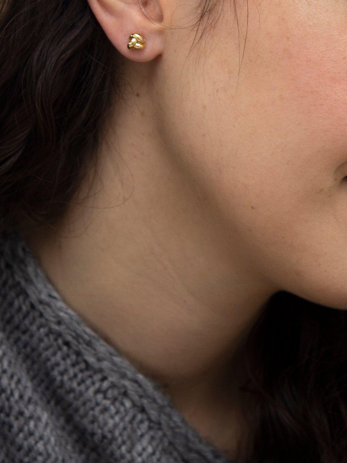 Product image 2 of 5, which shows IBB 18ct Yellow Gold Knot Stud Earrings, Yellow Gold