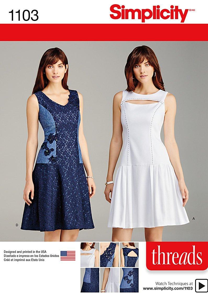 Simplicity Women's Dropped Waist Flared Dress Sewing Pattern, 1103