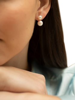 Claudia Bradby Double Pearl Stud Earrings, White - view 2, White