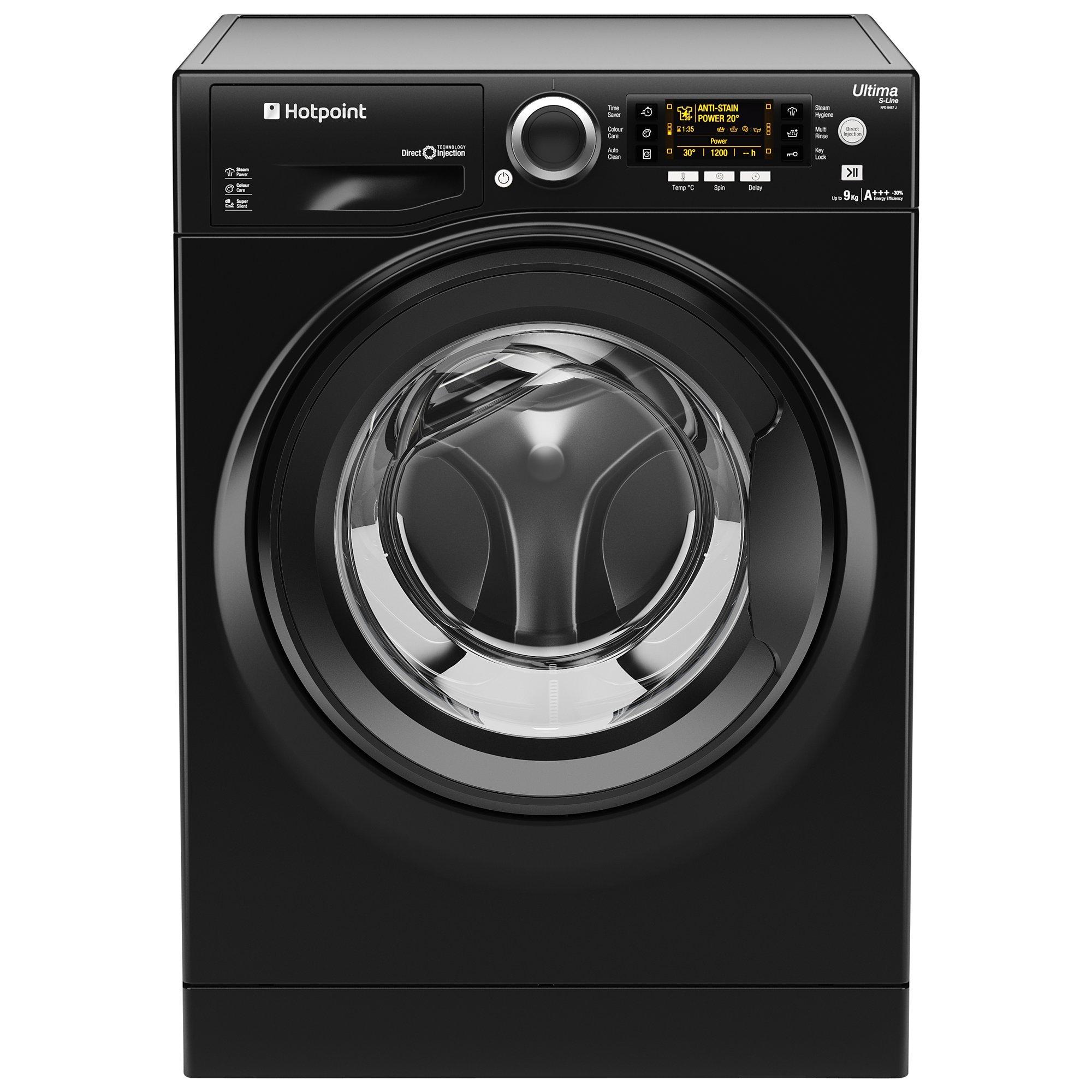 Hotpoint RPD9467JKK Ultima S-Line Freestanding Washing Machine, 9g Load, A+++ Energy Rating, 1400rpm Spin, Black