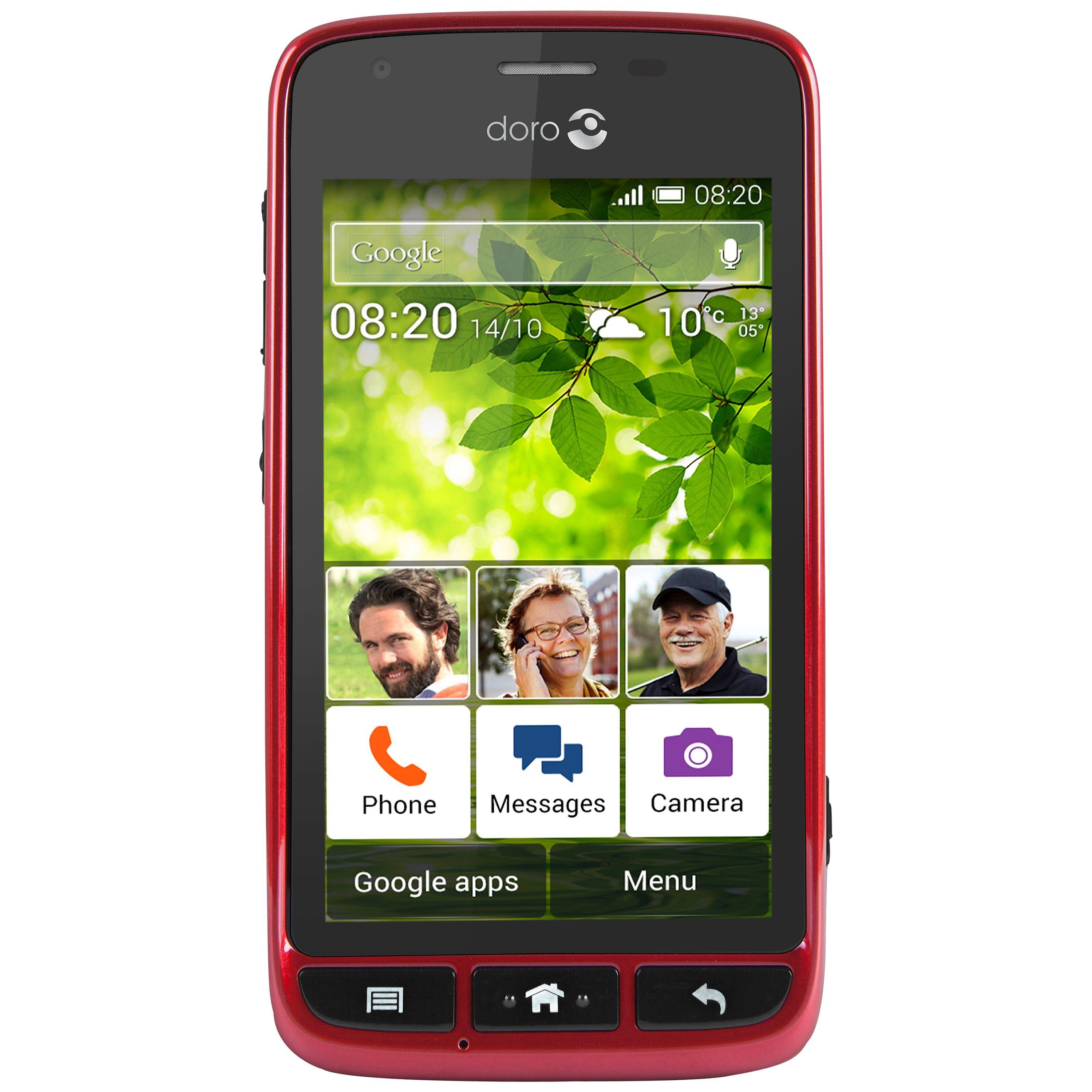 Doro Liberto 820 Mini Smartphone, Android, 4", 3G, 4GB, SIM Free, Black & Red