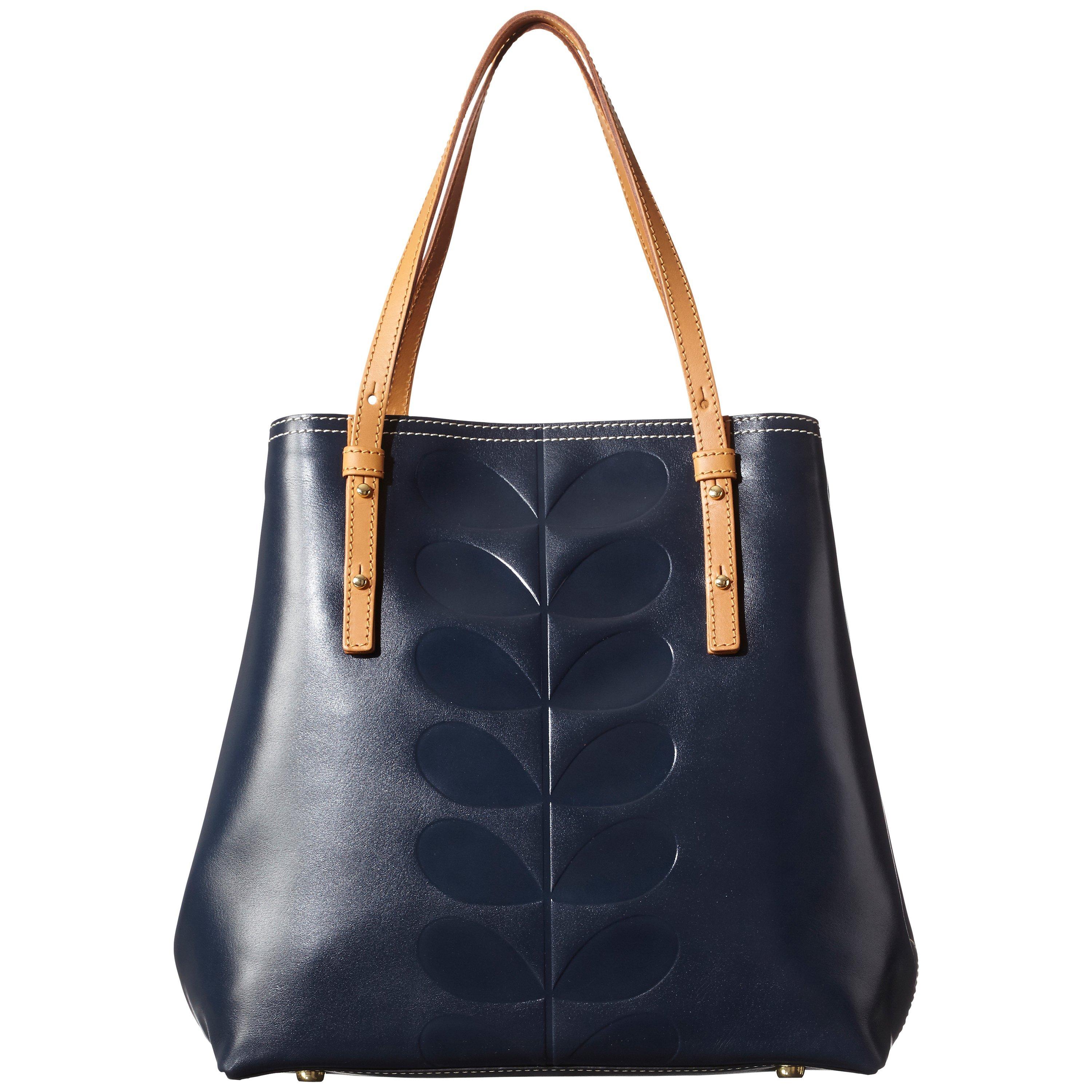 Orla Kiely Embossed Stem Willow Leather Bag Indigo