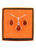 Be-Jewelled Sterling Silver Tear Drop Amber Pendant Necklace And Earrings Gift Set, Amber