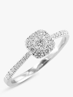 E.W Adams 18ct White Gold Diamond Cluster Ring, N, White Gold