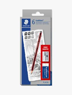 STAEDTLER Tradition Sketching Pencils with Eraser & Sharpener, Pack of 6, Multi