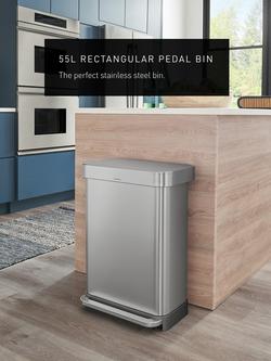 Simplehuman Rectangular Liner Pocket Pedal Bin, Brushed Stainless Steel, 55L - view 2, Silver