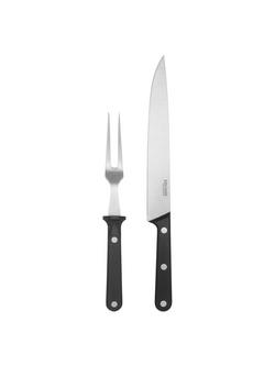 John Lewis Classic 2-Piece Carving Set, Silver/Black