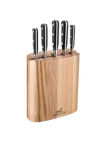 SABATIER Wood Filled Knife Block, 5 Piece, Natural/Silver