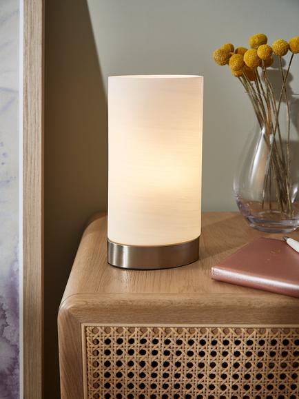 John Lewis Danny Oval Touch Table Lamp, Satin Nickel - view 2, Satin Nickel