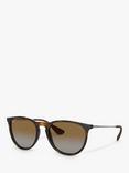 Ray-Ban RB4171 Women's Erika Polarised Oval Sunglasses, Tortoise/Brown Gradient