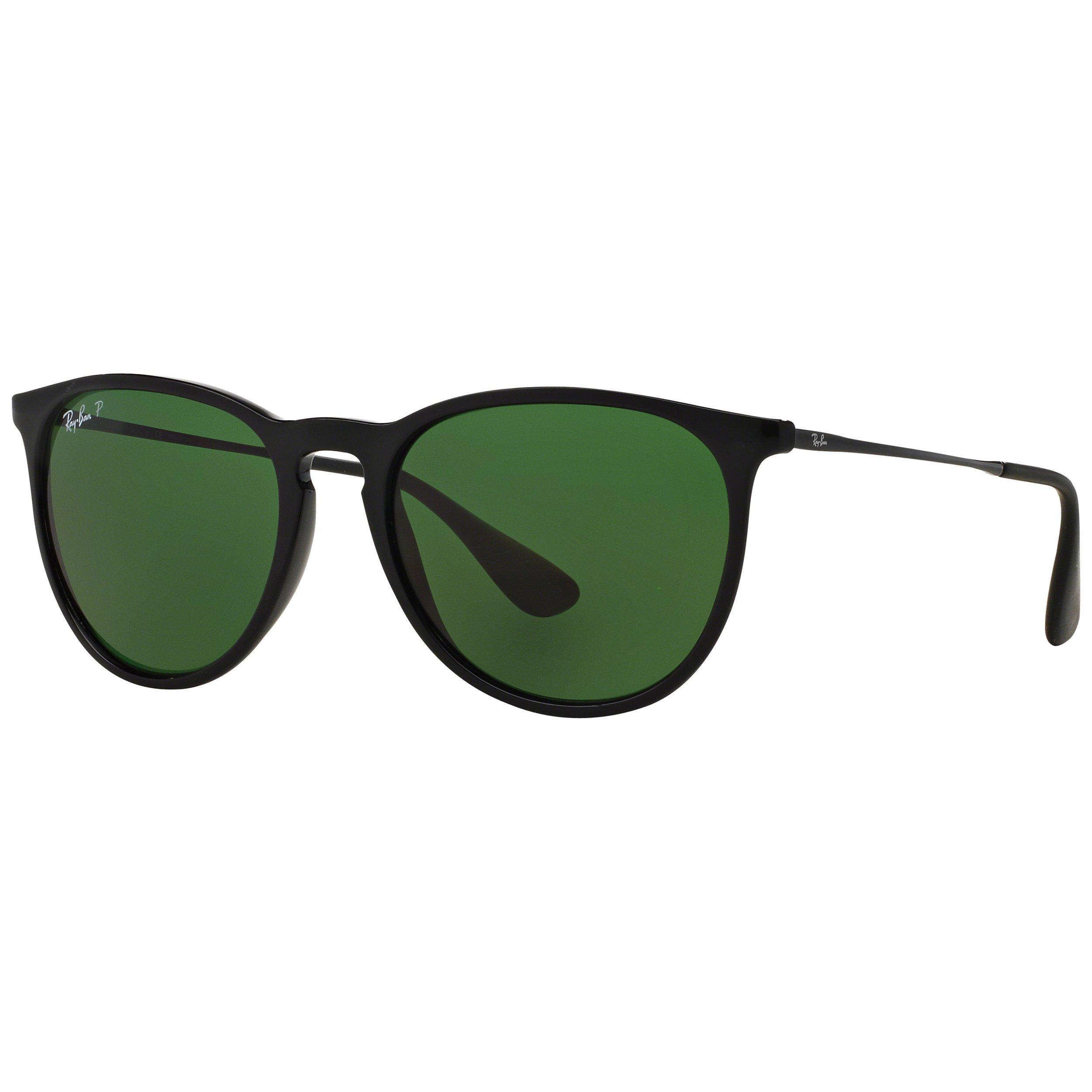 Ray-Ban RB4171 Women's Erika Polarised Oval Sunglasses, Black/Green