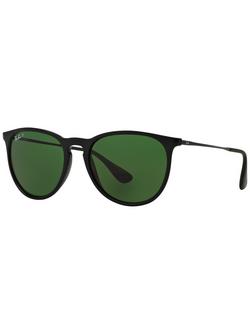 Ray-Ban RB4171 Women's Erika Polarised Oval Sunglasses, Black/Green