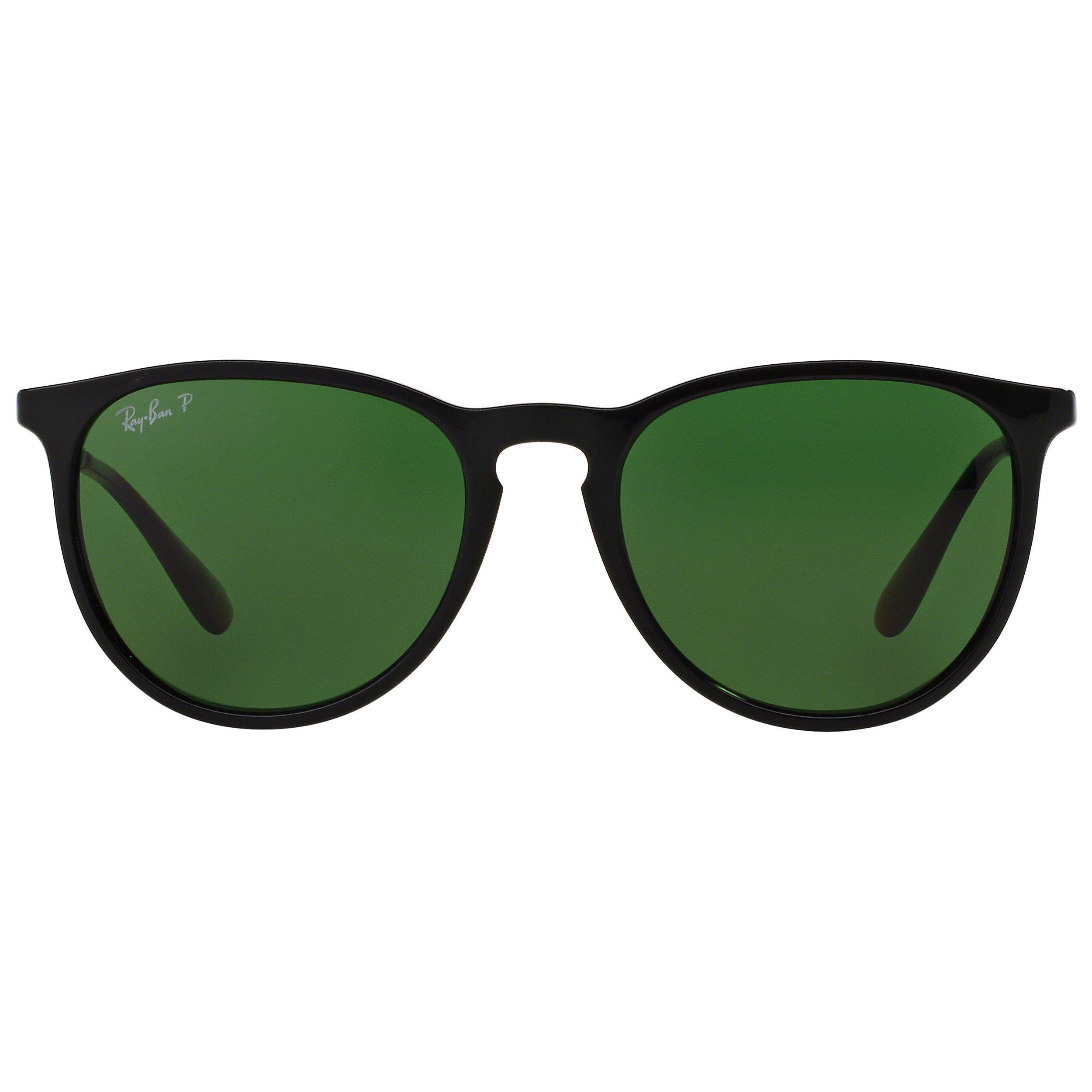 Ray-Ban RB4171 Women's Erika Polarised Oval Sunglasses, Black/Green