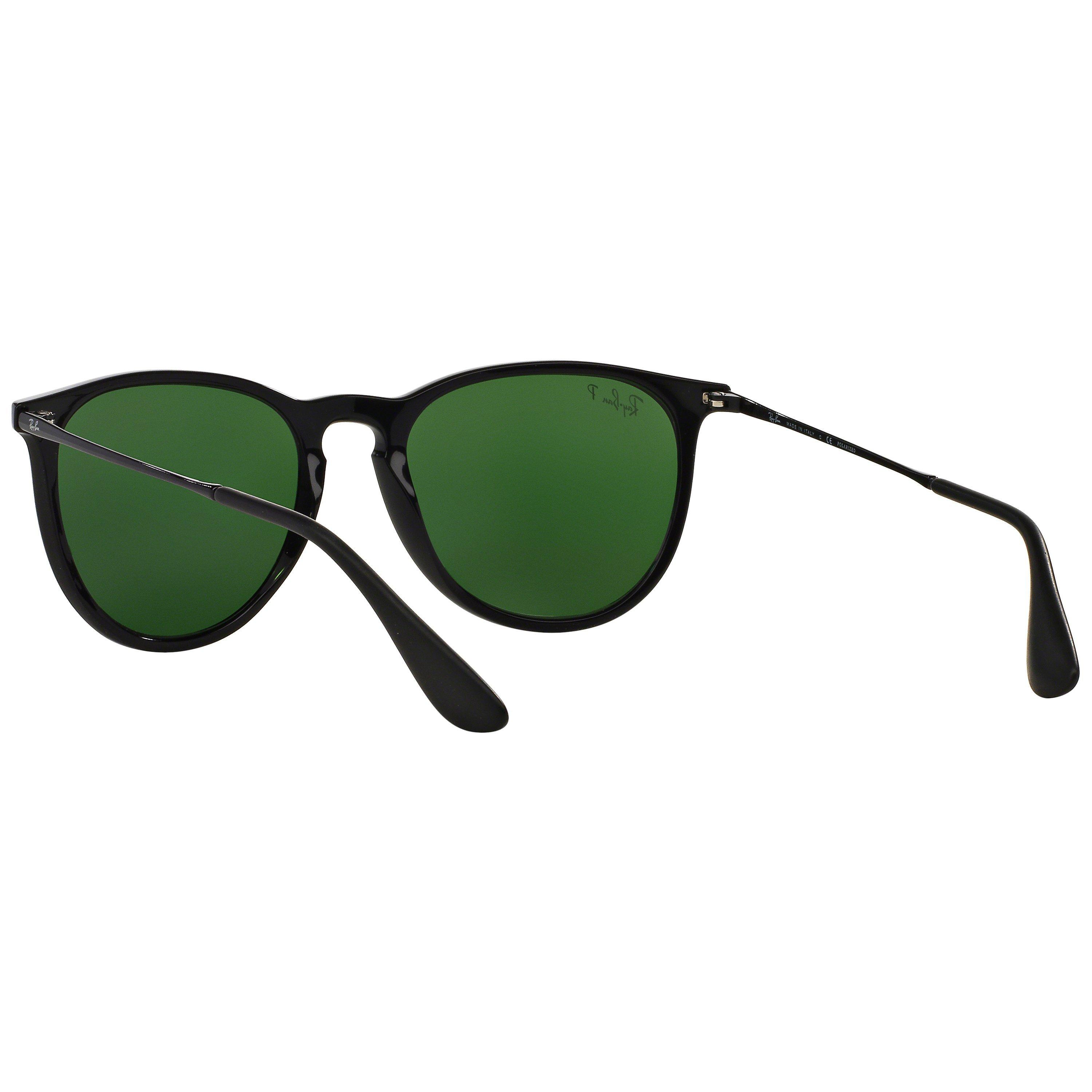 Ray-Ban RB4171 Women's Erika Polarised Oval Sunglasses, Black/Green