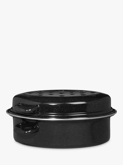 John Lewis Vitreous Enamel Non-Stick Self-Basting Roaster with Lid, Black