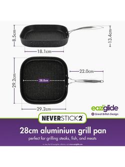 Eaziglide Neverstick2 Aluminium Non-Stick Square Grill Pan, 28cm - view 2, Grey