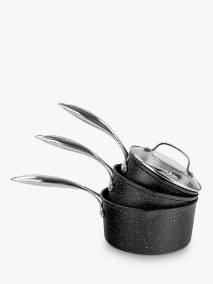 Eaziglide Neverstick2 Aluminium Non-Stick Saucepan Set with Lids, 3 Piece, Grey
