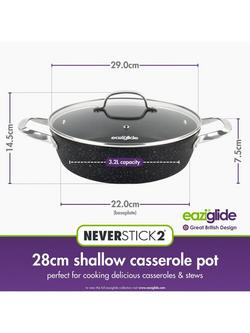 Eaziglide Neverstick2 Aluminium Non-Stick Shallow Casserole and Lid, 28cm - view 2, Grey