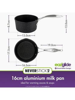 Eaziglide Neverstick2 Aluminium Non-Stick Milk Pan, 16cm - view 2, Grey