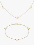 IBB 9ct Yellow Gold Box Chain Heart Necklace and Bracelet Set, Gold