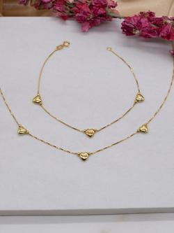 IBB 9ct Yellow Gold Box Chain Heart Necklace and Bracelet Set, Gold - view 2, Gold