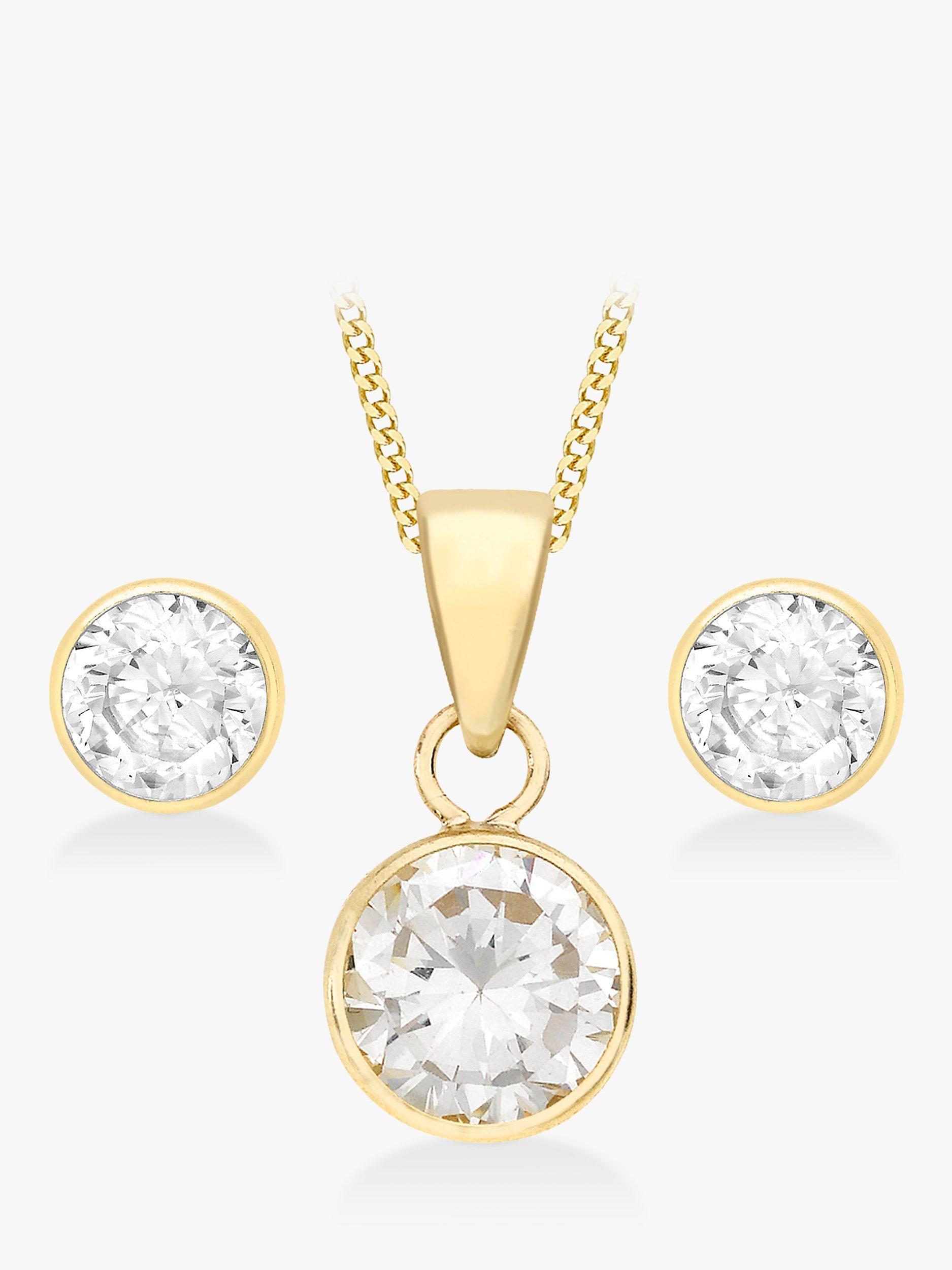 Product image 1 of 9, which shows IBB 9ct Yellow Gold Cubic Zirconia Pendant and Stud Earrings Set, Gold