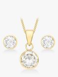 IBB 9ct Yellow Gold Cubic Zirconia Pendant and Stud Earrings Set, Gold