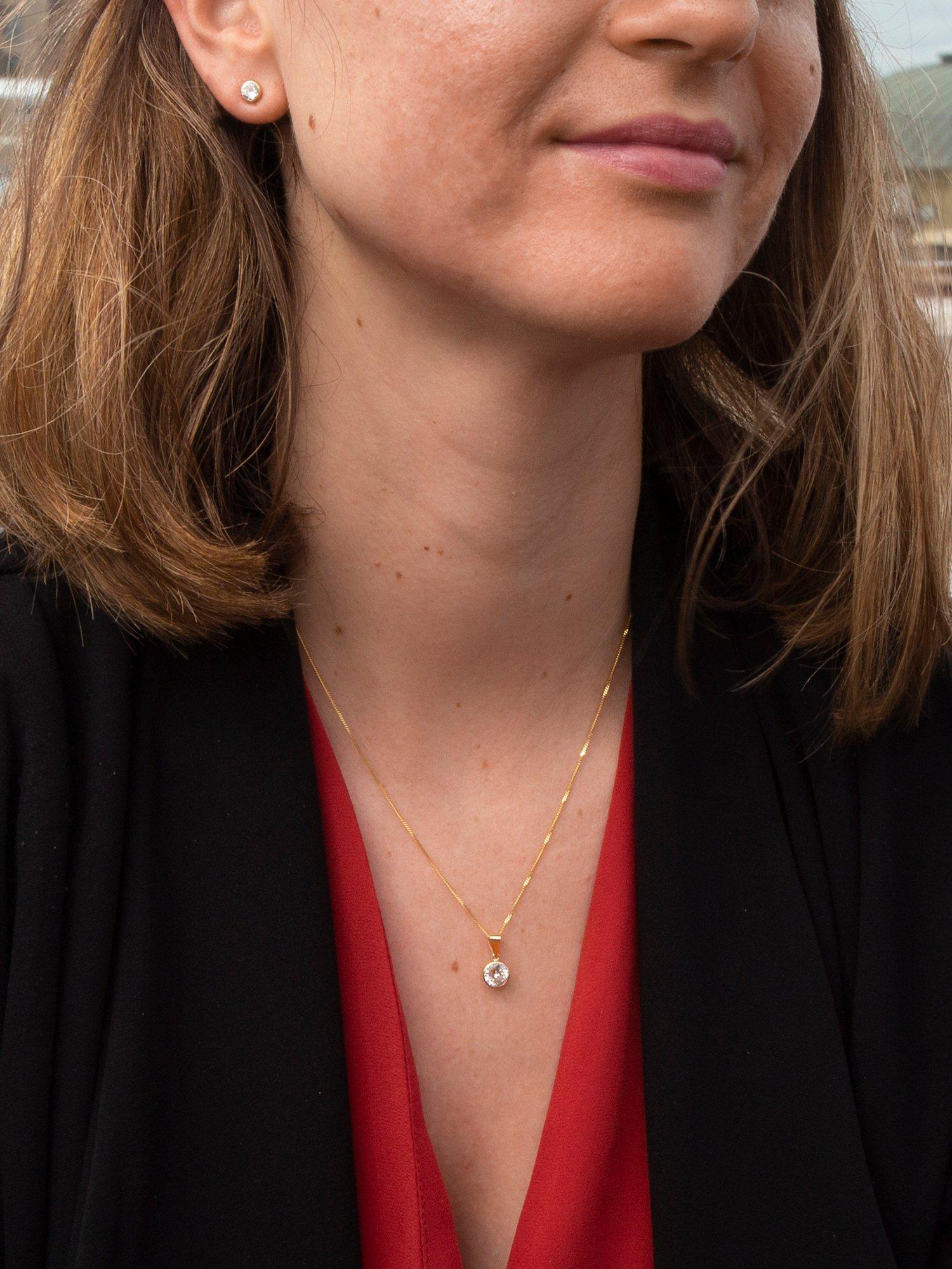 Product image 2 of 9, which shows IBB 9ct Yellow Gold Cubic Zirconia Pendant and Stud Earrings Set, Gold