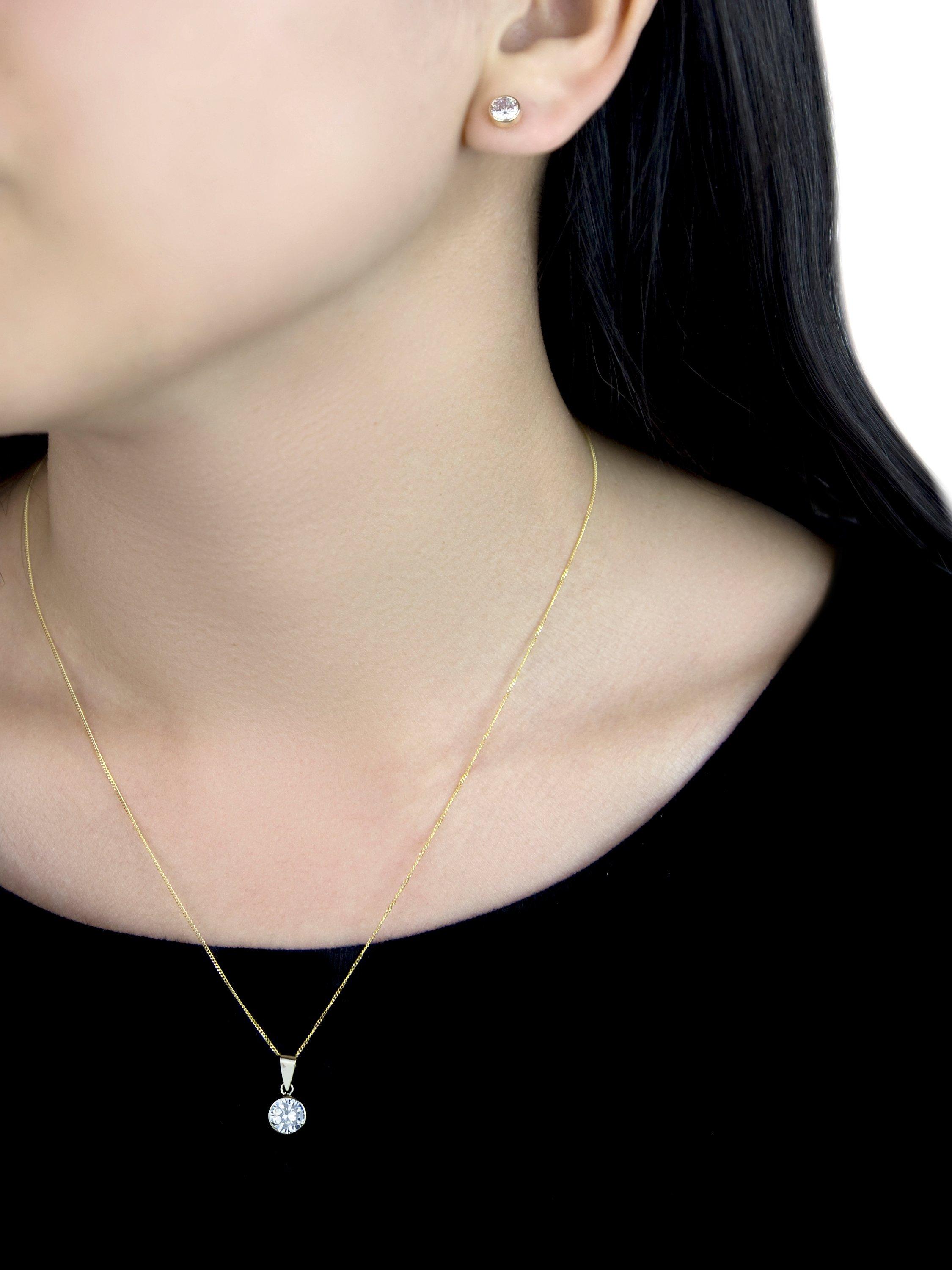 Product image 9 of 9, which shows IBB 9ct Yellow Gold Cubic Zirconia Pendant and Stud Earrings Set, Gold