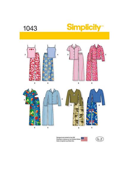 Simplicity Children's Pyjamas Sewing Pattern, 1043, Multi