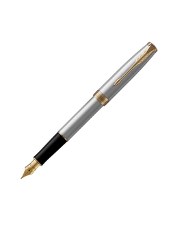 PARKER Sonnet Stainless Steel GT Fountain Pen, Silver/Gold