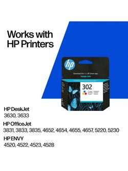 HP 302 Tri-Colour Original Ink Cartridge, Single, Instant Ink Compatible - view 2, Colour