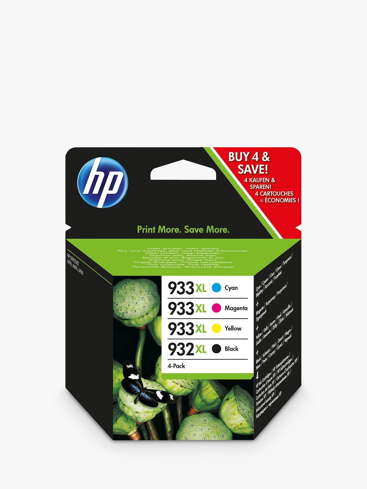 HP 932 XL/933 XL Cyan, Magenta, Yellow & Black Ink Cartridge Multipack, Pack of 4