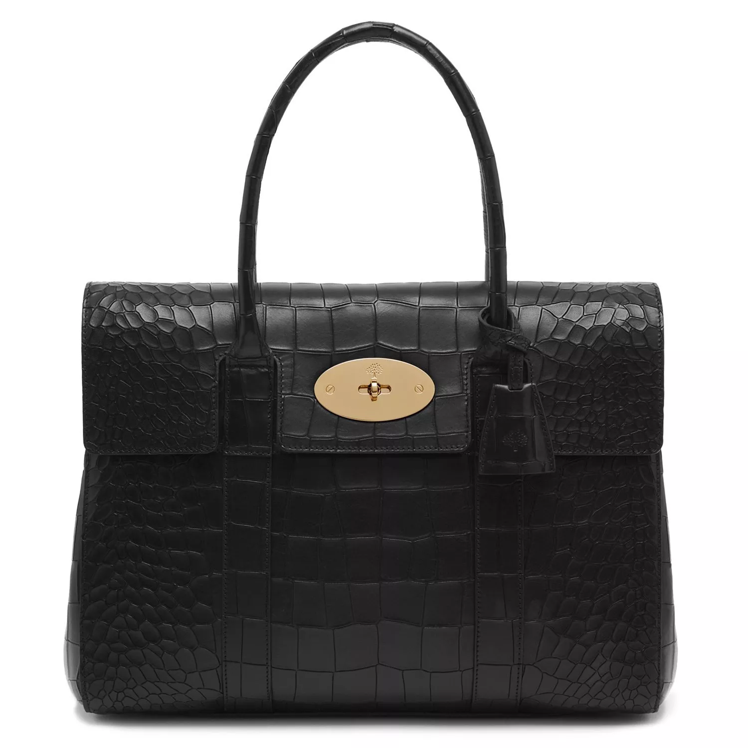 Mulberry Bayswater Leather Croc Print Bag Black