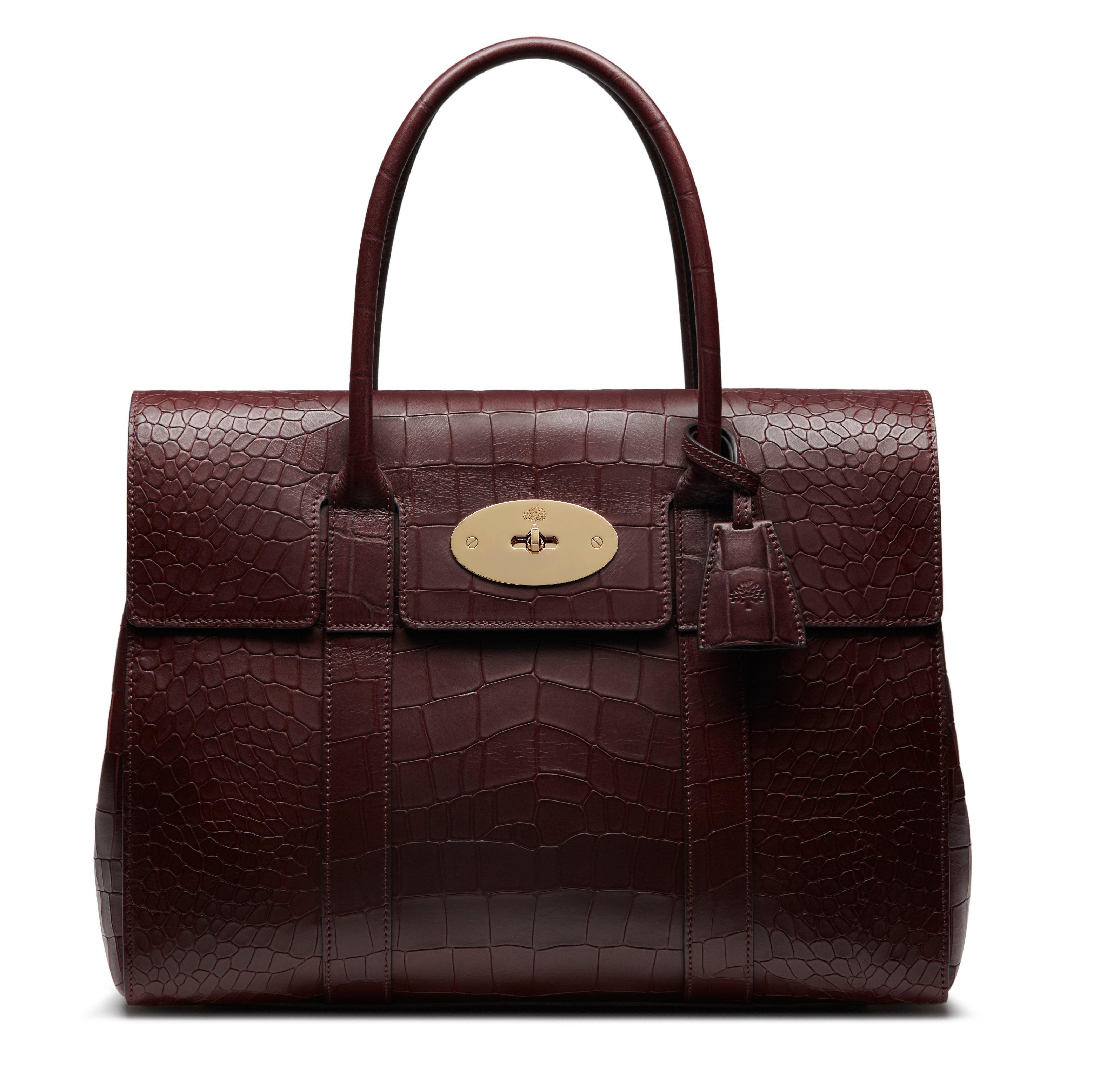 Mulberry Bayswater Croc Print Leather Tote Oxblood